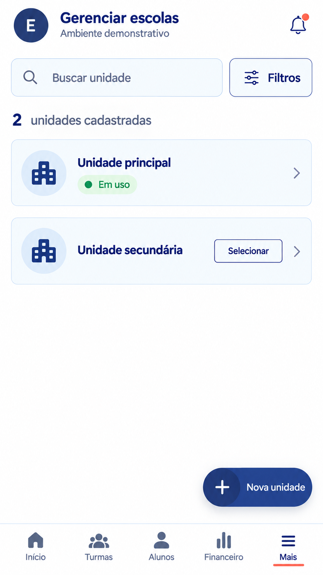 Gerenciamento demonstrativo de escolas