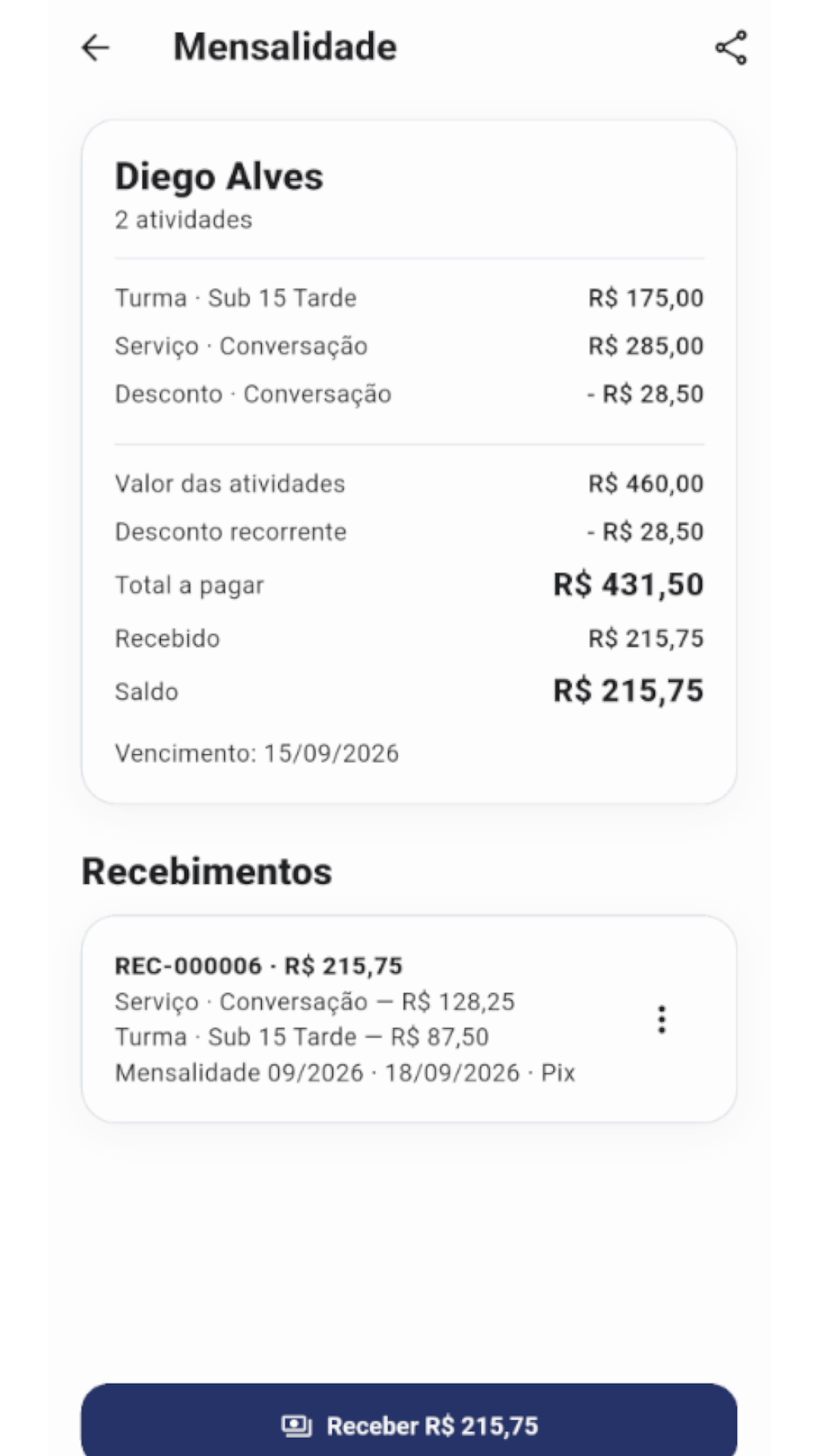 Mensalidade consolidada com dados demonstrativos