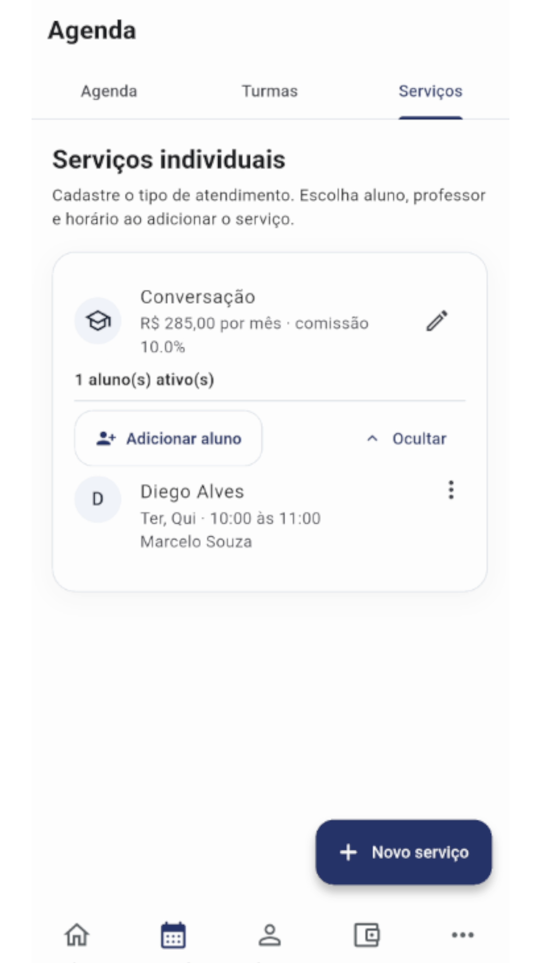 Serviços individuais com dados demonstrativos